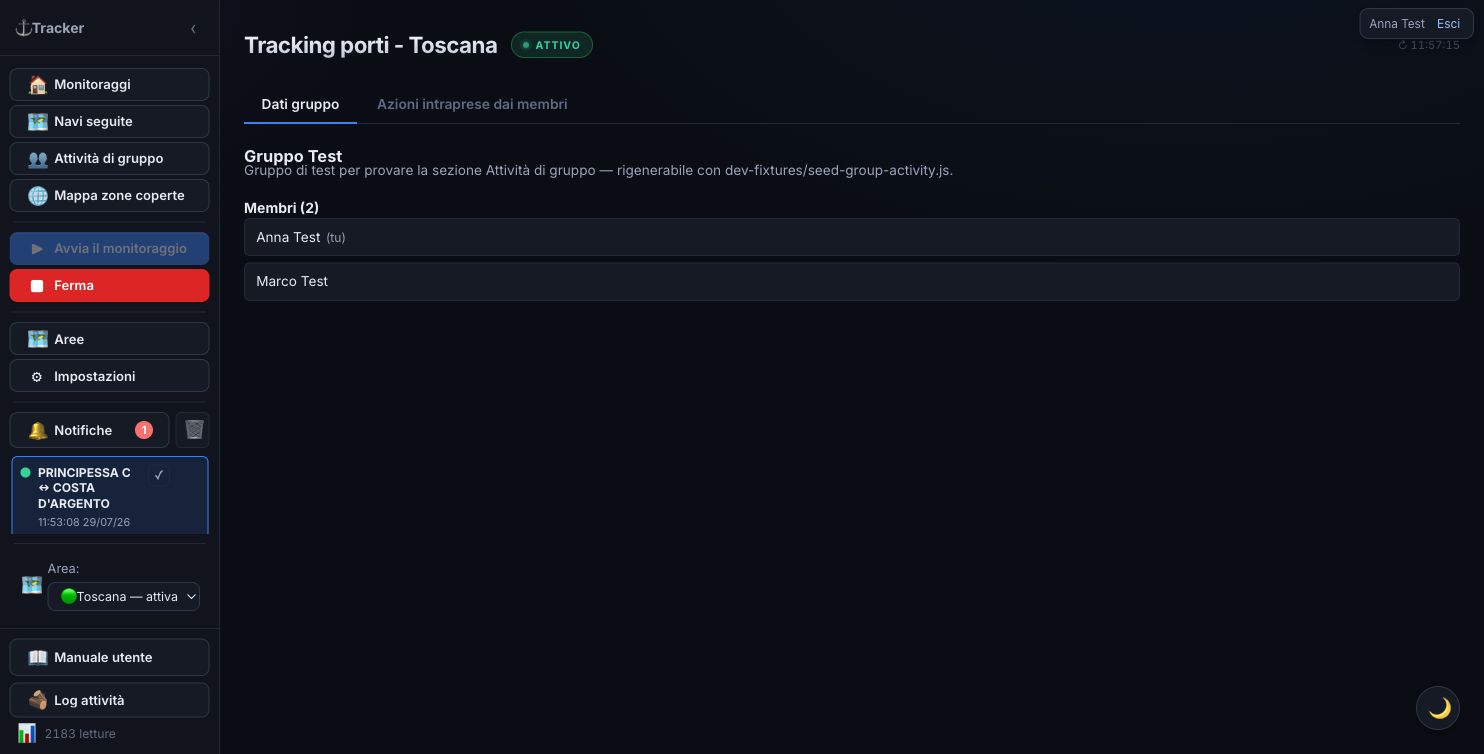 Tab “Dati gruppo”: nome del gruppo e lista dei membri.